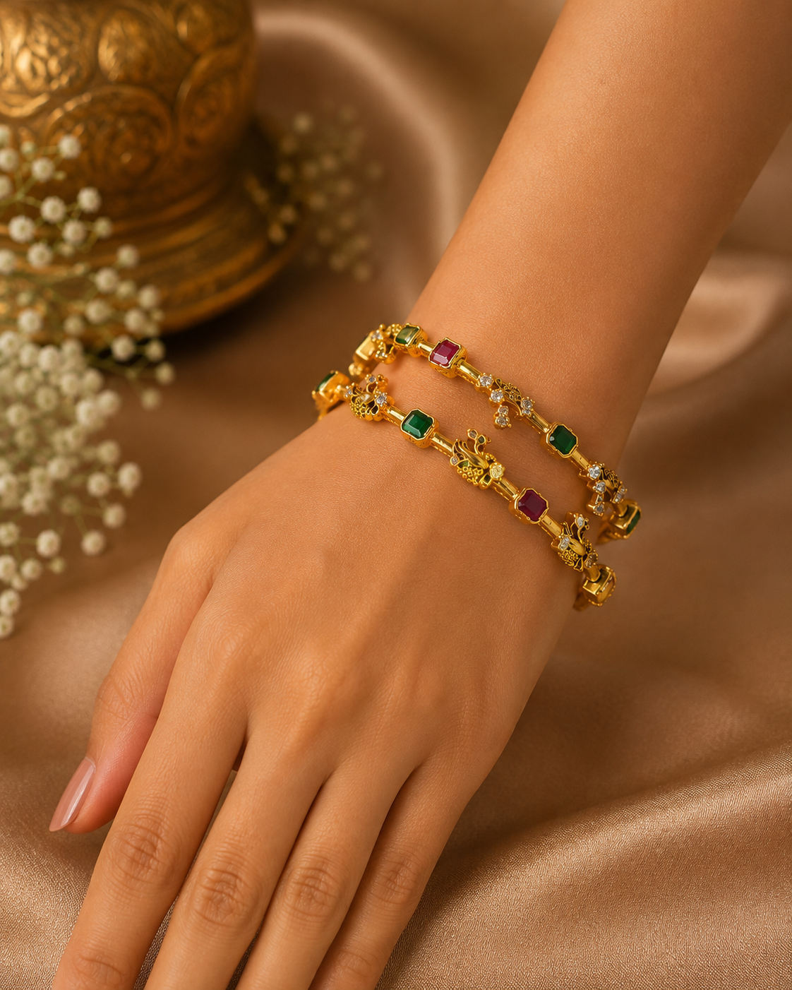 Mayura Emerald Ruby Peacock Bangles