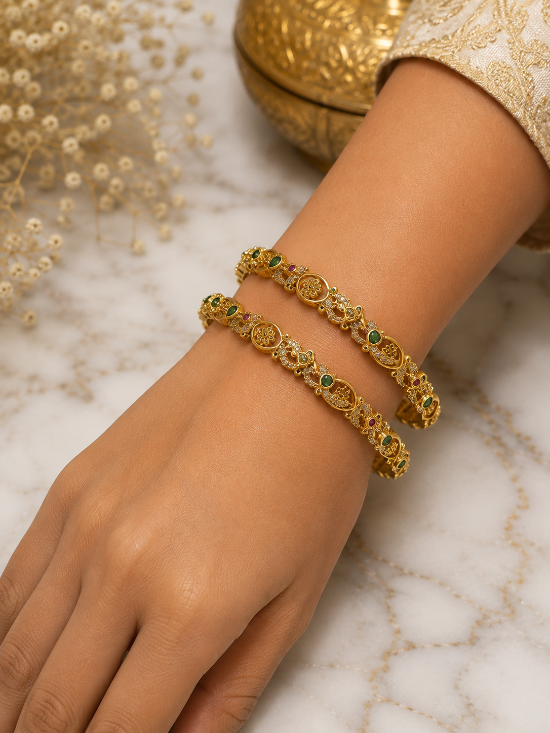 Varnika Emerald Floral Bangles