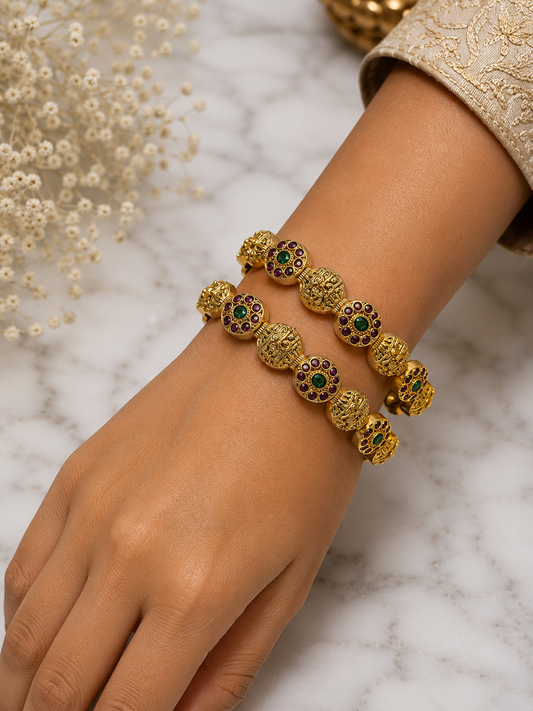 Rajamukhi Emerald Ruby Heritage Bangles