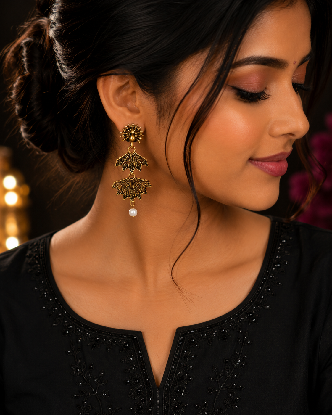 Lara Layered Floral Drop Earrings