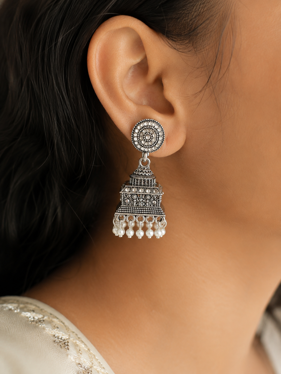 Royal Pearl Temple Jhumkas