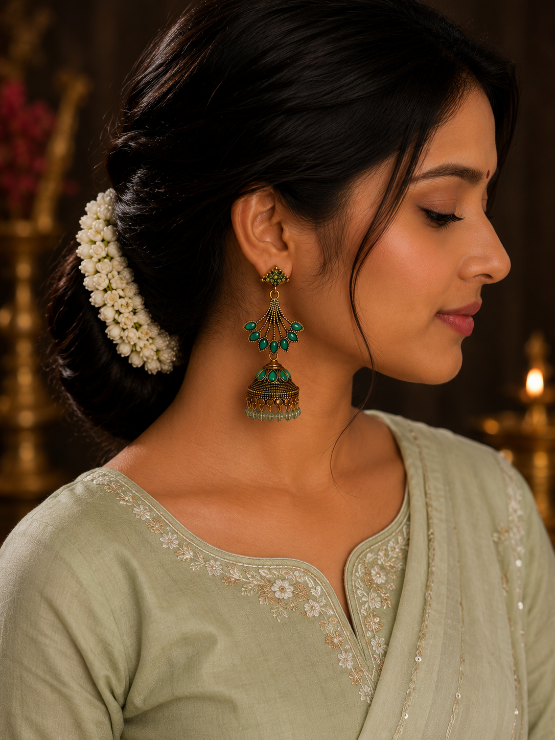 Emerald Majesty Jhumkas