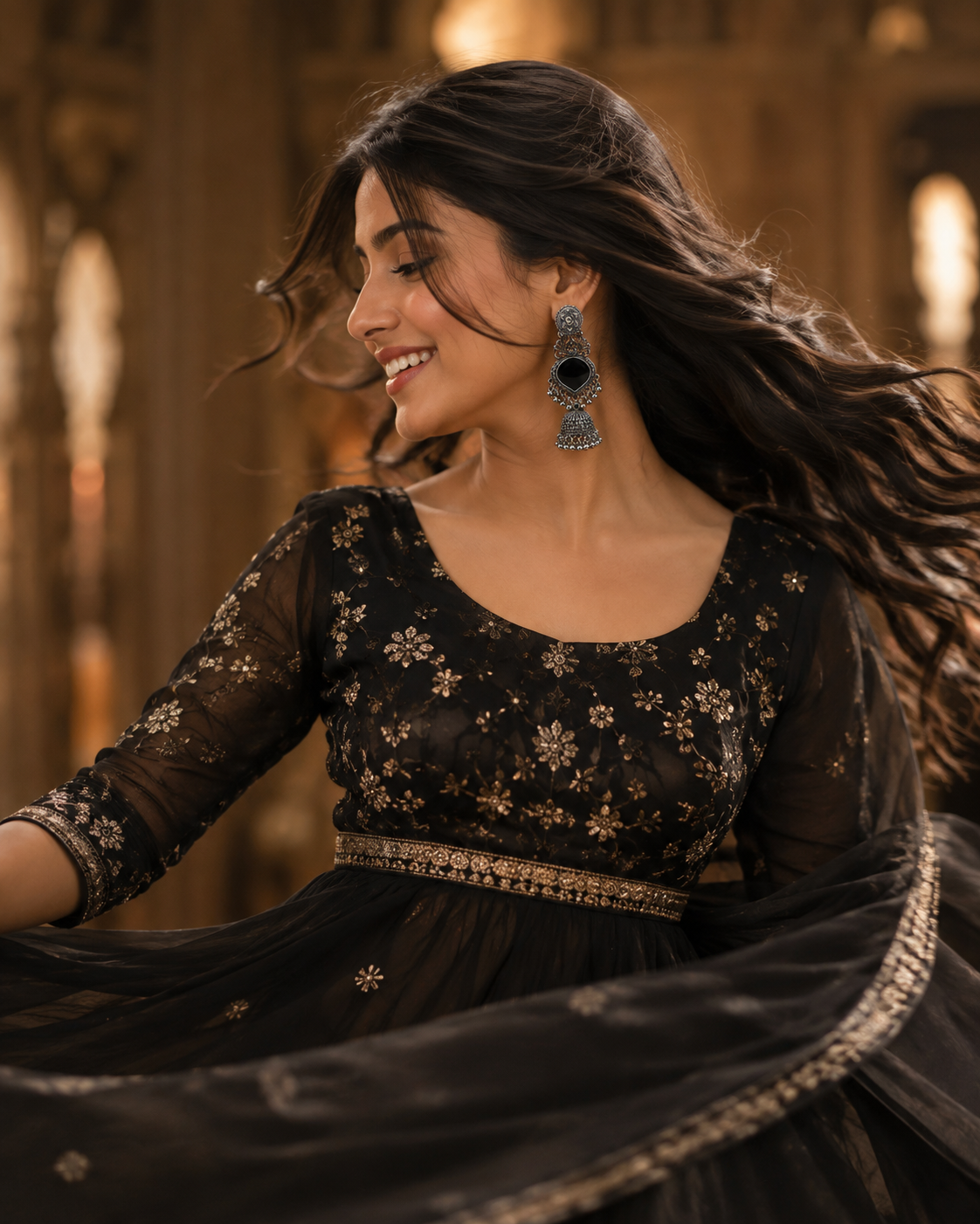 Midnight Bloom Oxidized Jhumkas,