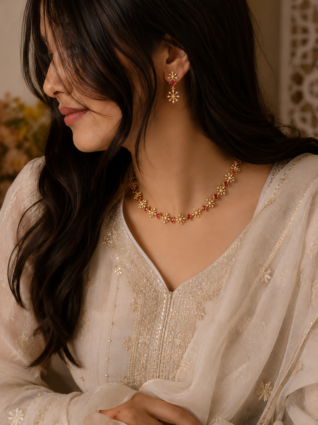 Ruby Snowflake Necklace