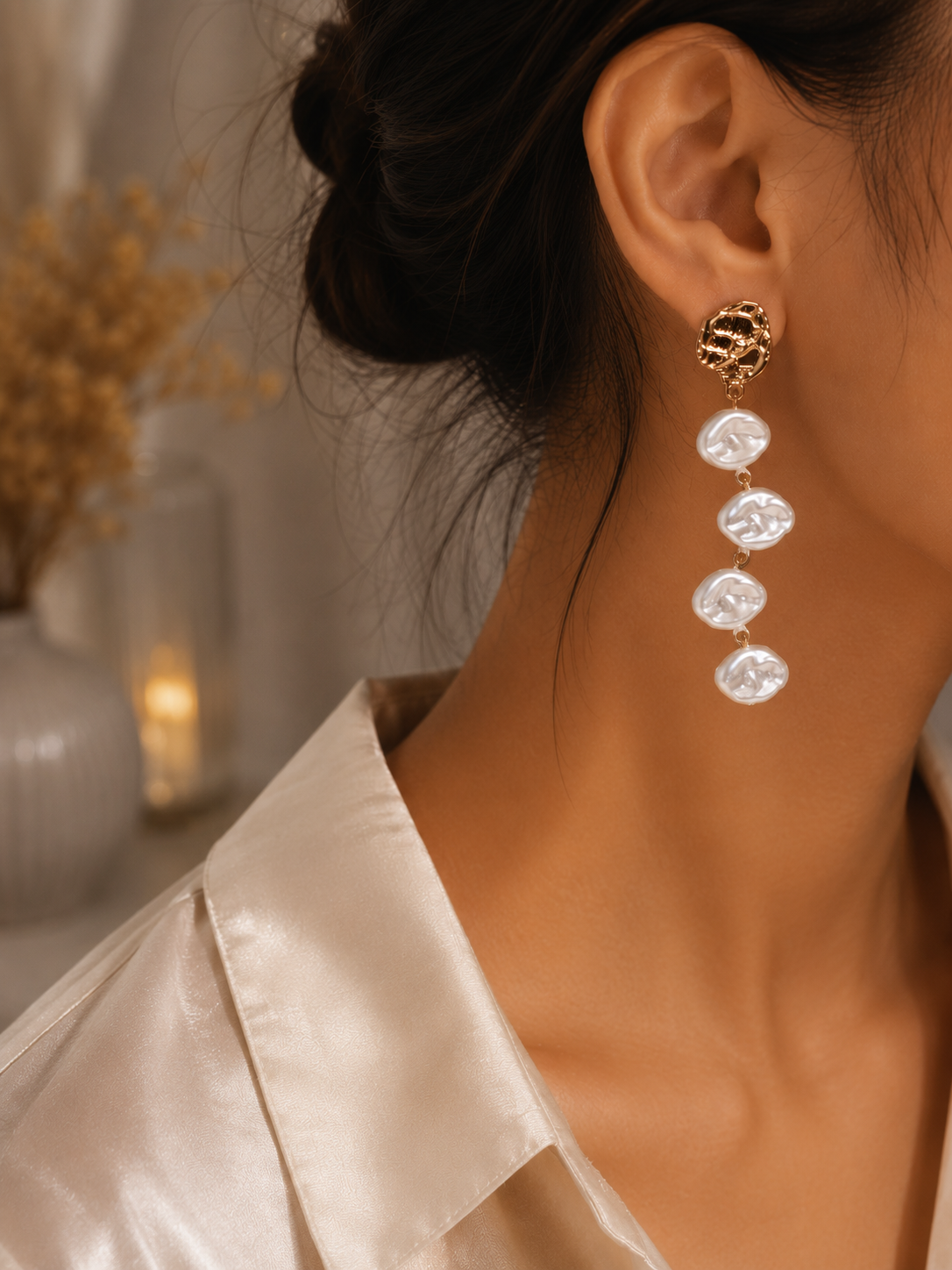 Hammered Texture Pearl Drop Earrings
