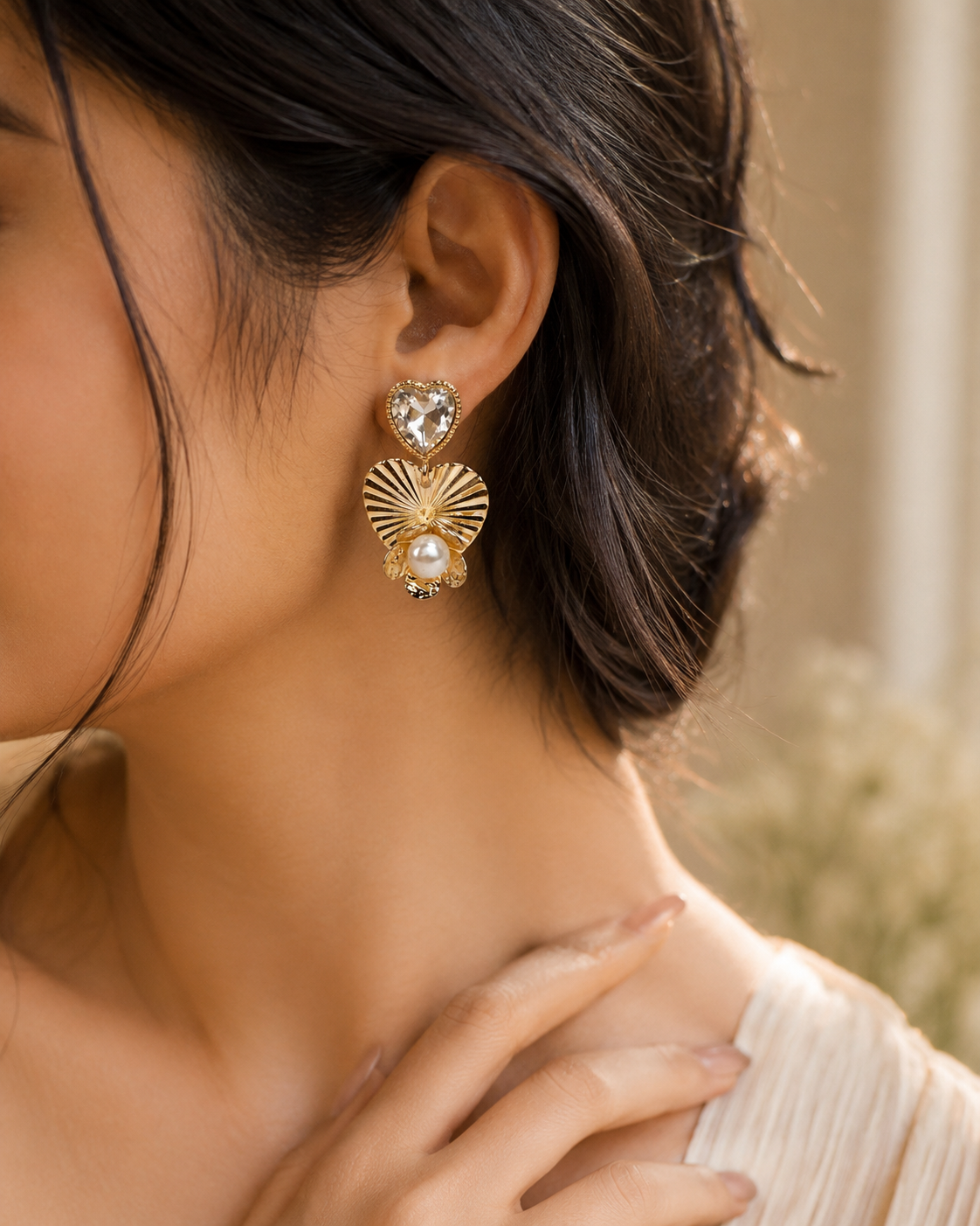 Heart Bloom Pearl Earring