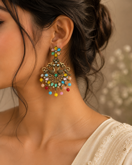 Peacock Pastel Chandbali Earring