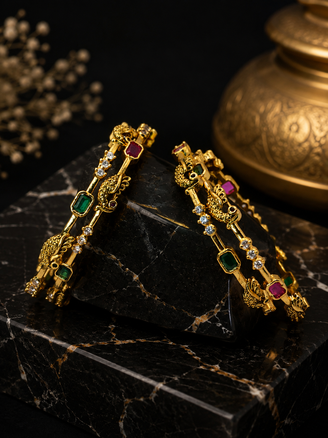 Mayura Emerald Ruby Peacock Bangles
