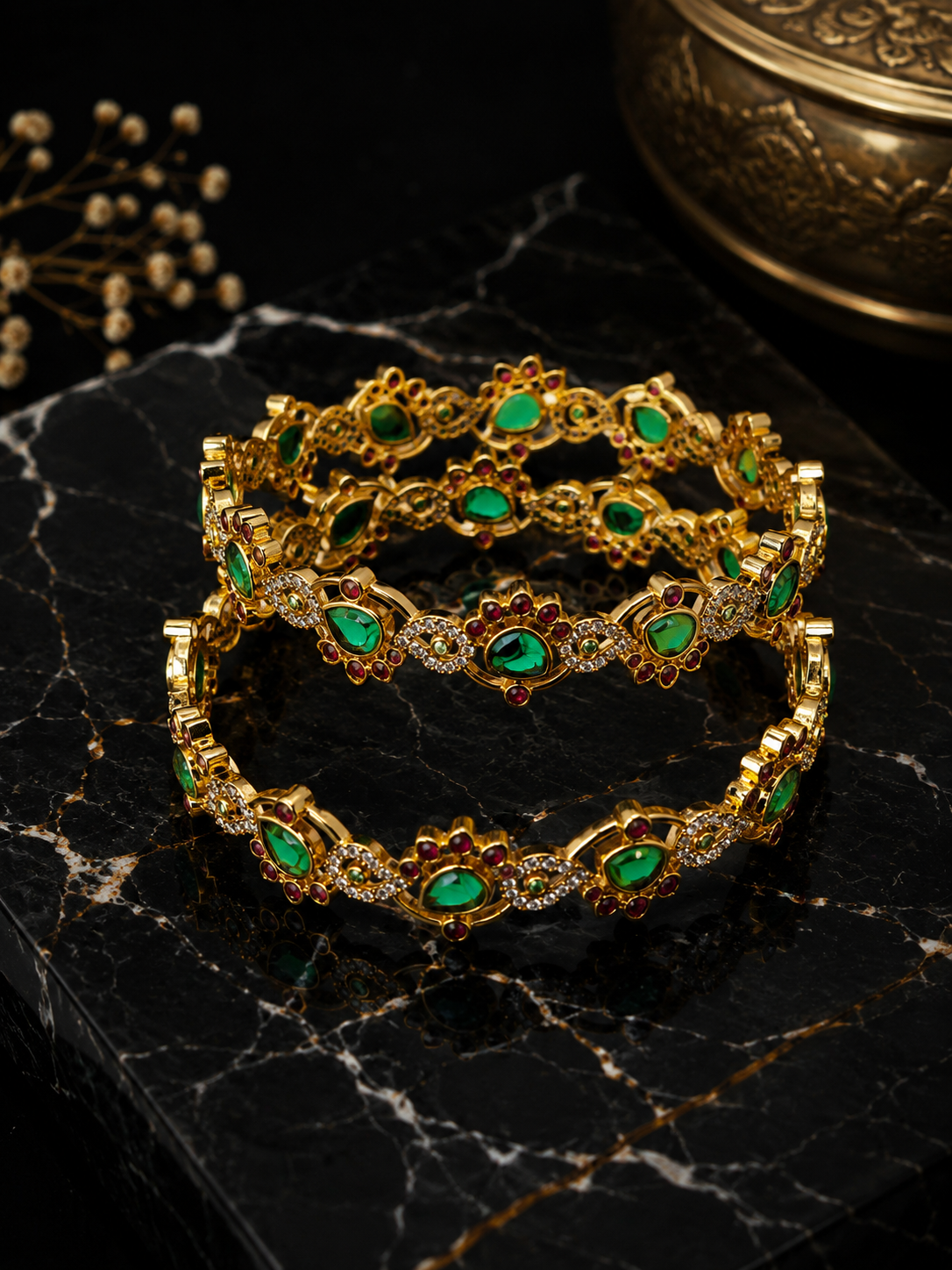 Mayuri Emerald Ruby Floral Bangles.