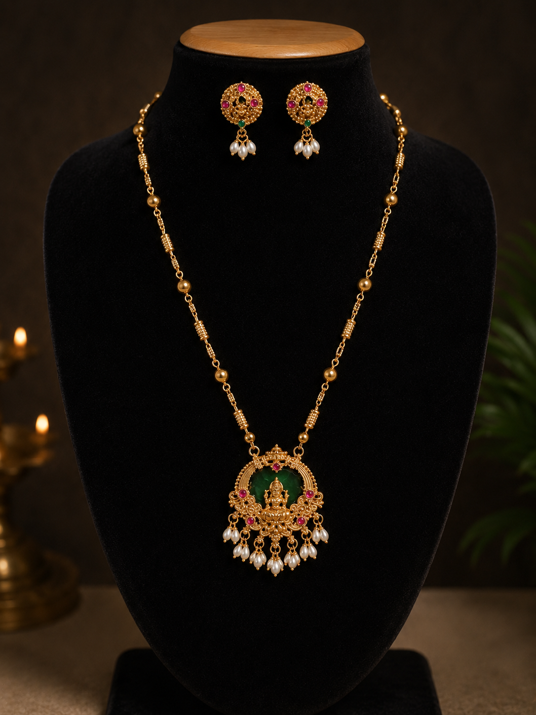 Emerald Lakshmi Chain Set