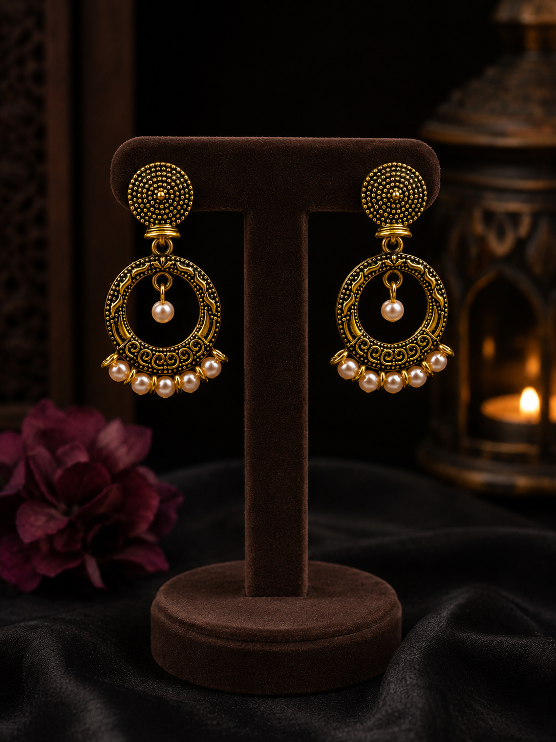 Antique Pearl Chandbali Earrings
