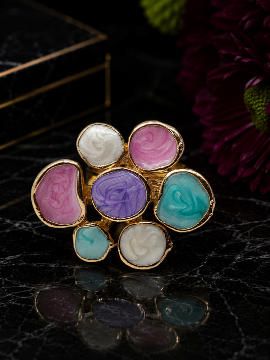 Pastel Bloom Mosaic Statement Ring