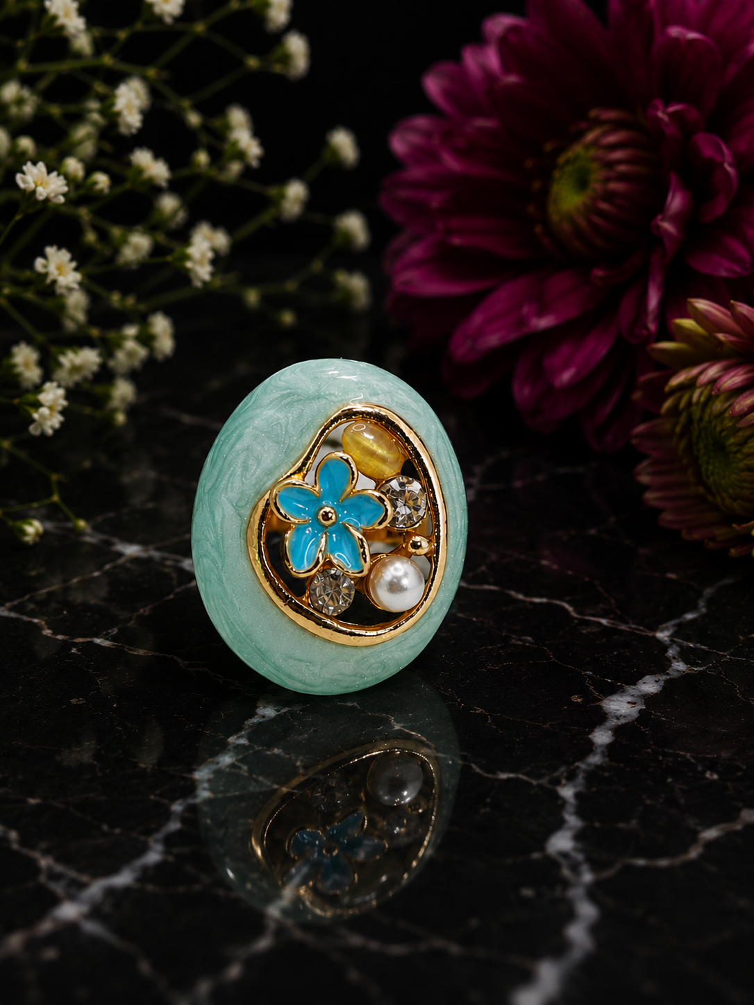 Aqua Bloom Statement Ring