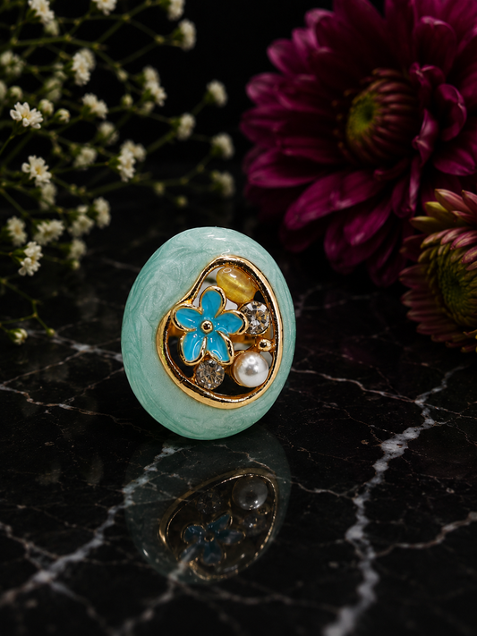 Aqua Bloom Statement Ring