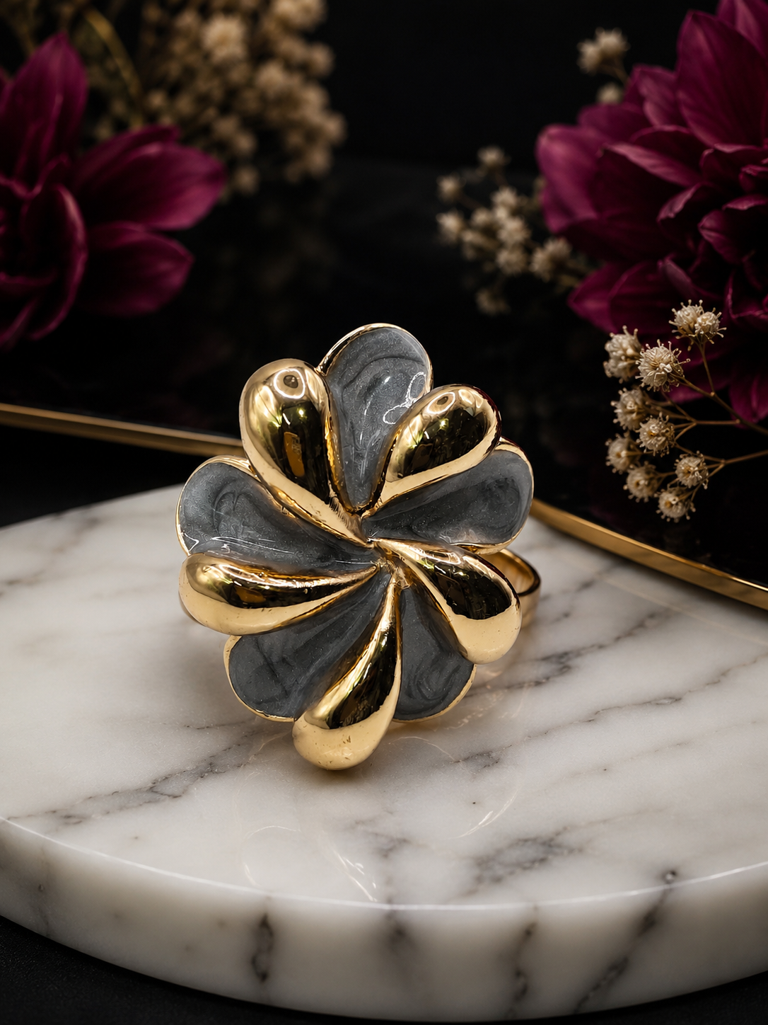 Midnight Petal Statement Ring