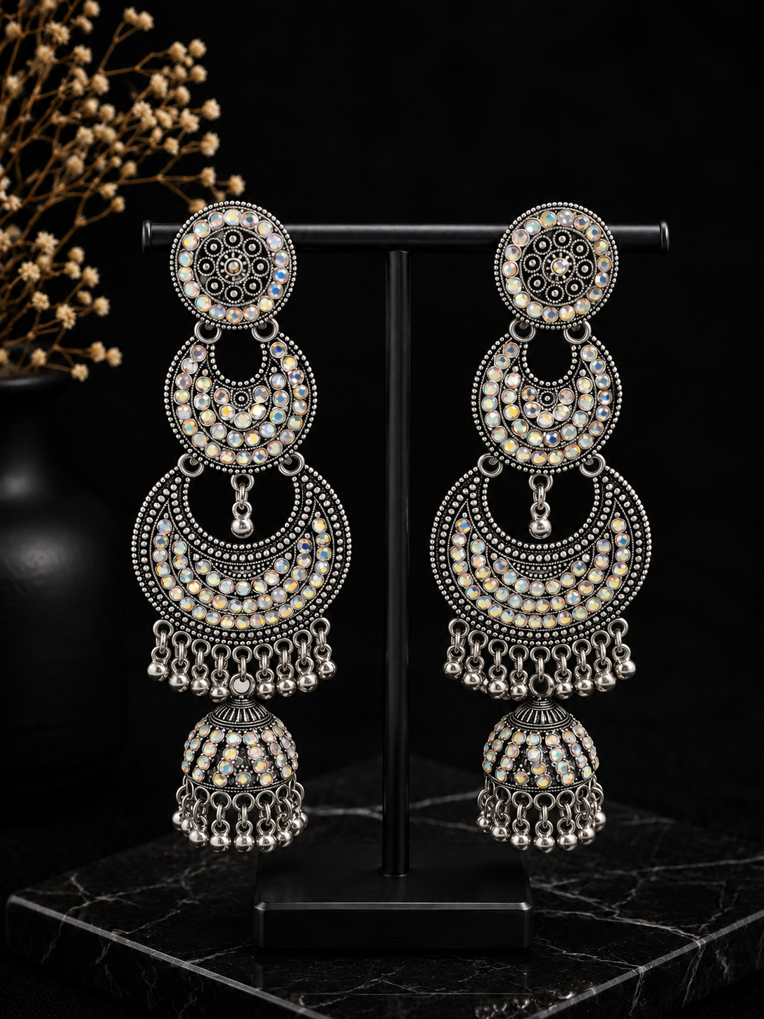 Celestial Sparkle Oxidized Chandbali Jhumkas