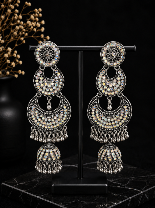 Celestial Sparkle Oxidized Chandbali Jhumkas