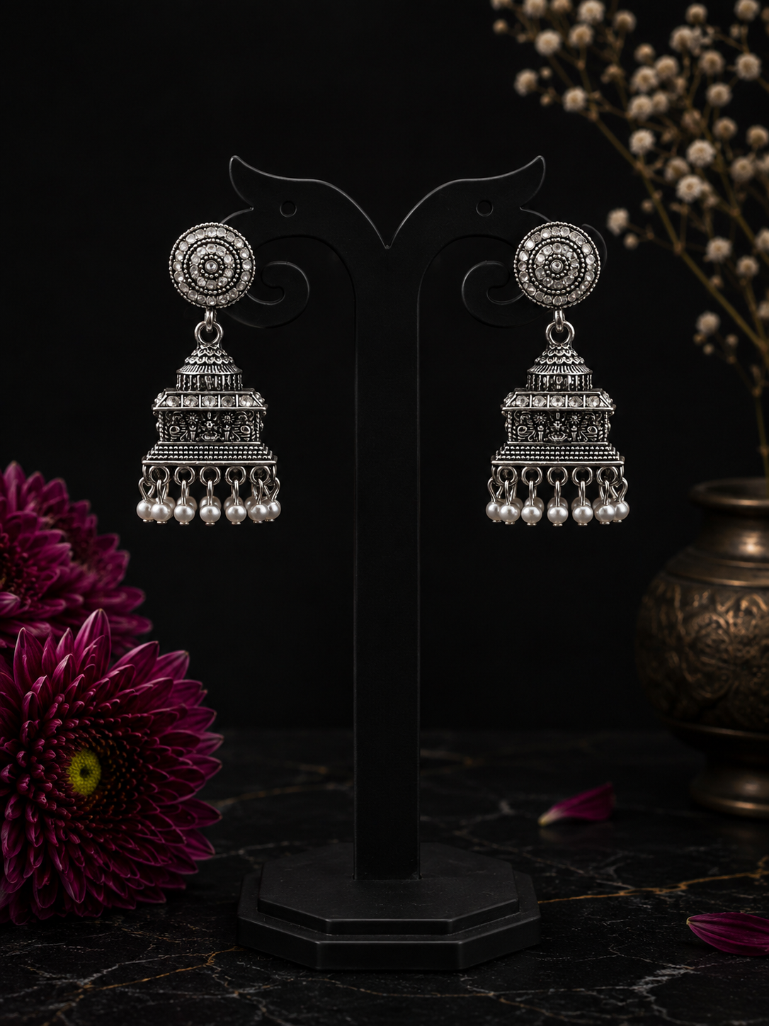 Royal Pearl Temple Jhumkas