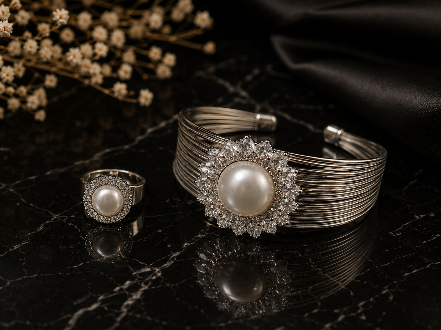 Pearl Radiance Crystal Cuff &amp; Ring  Set