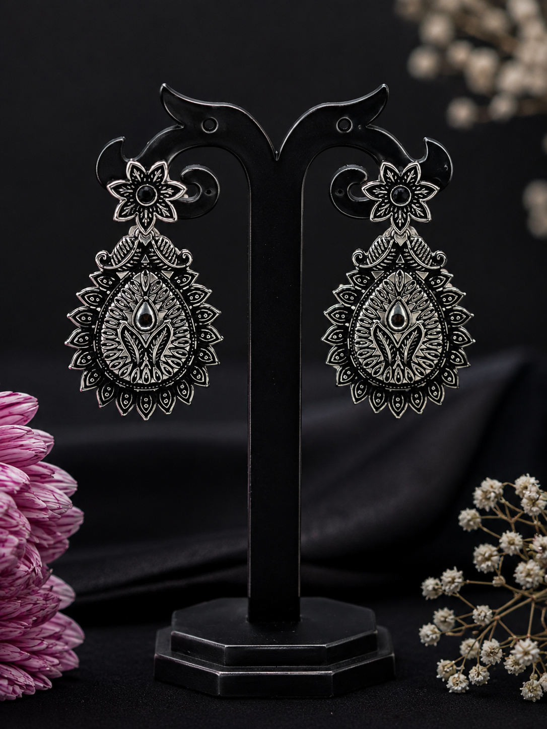Midnight Bloom Oxidized Earrings
