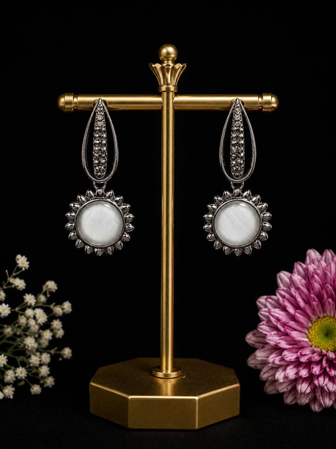 Moonstone Bloom Drop Earrings