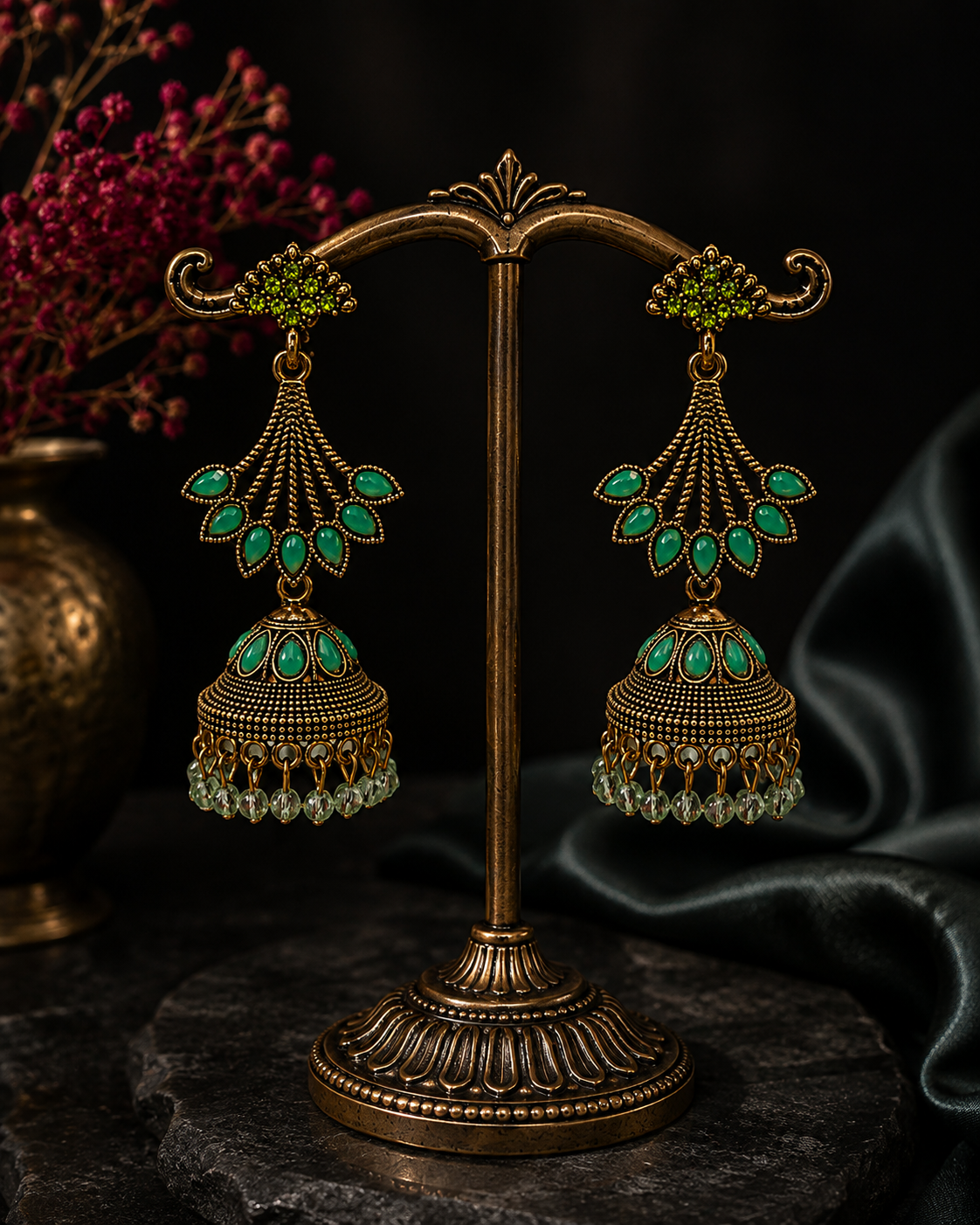 Emerald Majesty Jhumkas