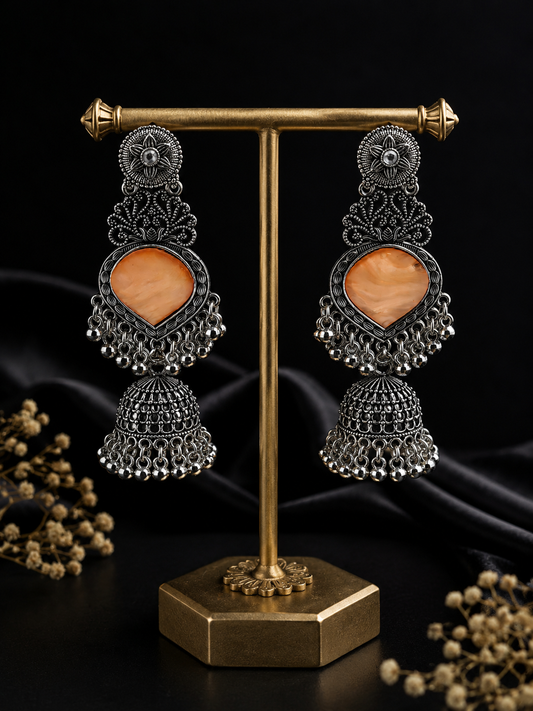 Peach Bloom Oxidized Jhumkas