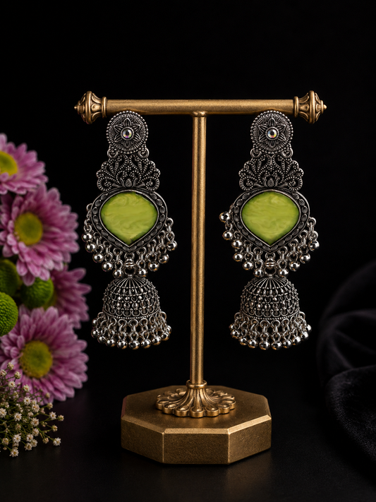 Lime Bloom Oxidized Jhumkas.