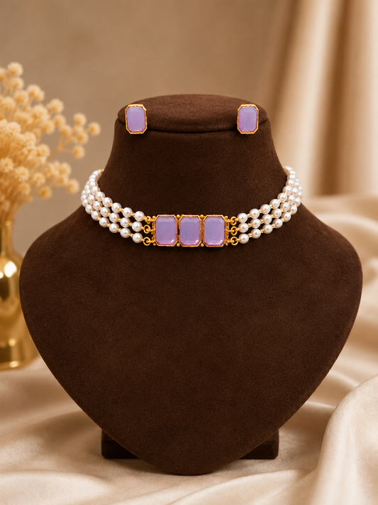 Violet Pearl Elegance Choker Set