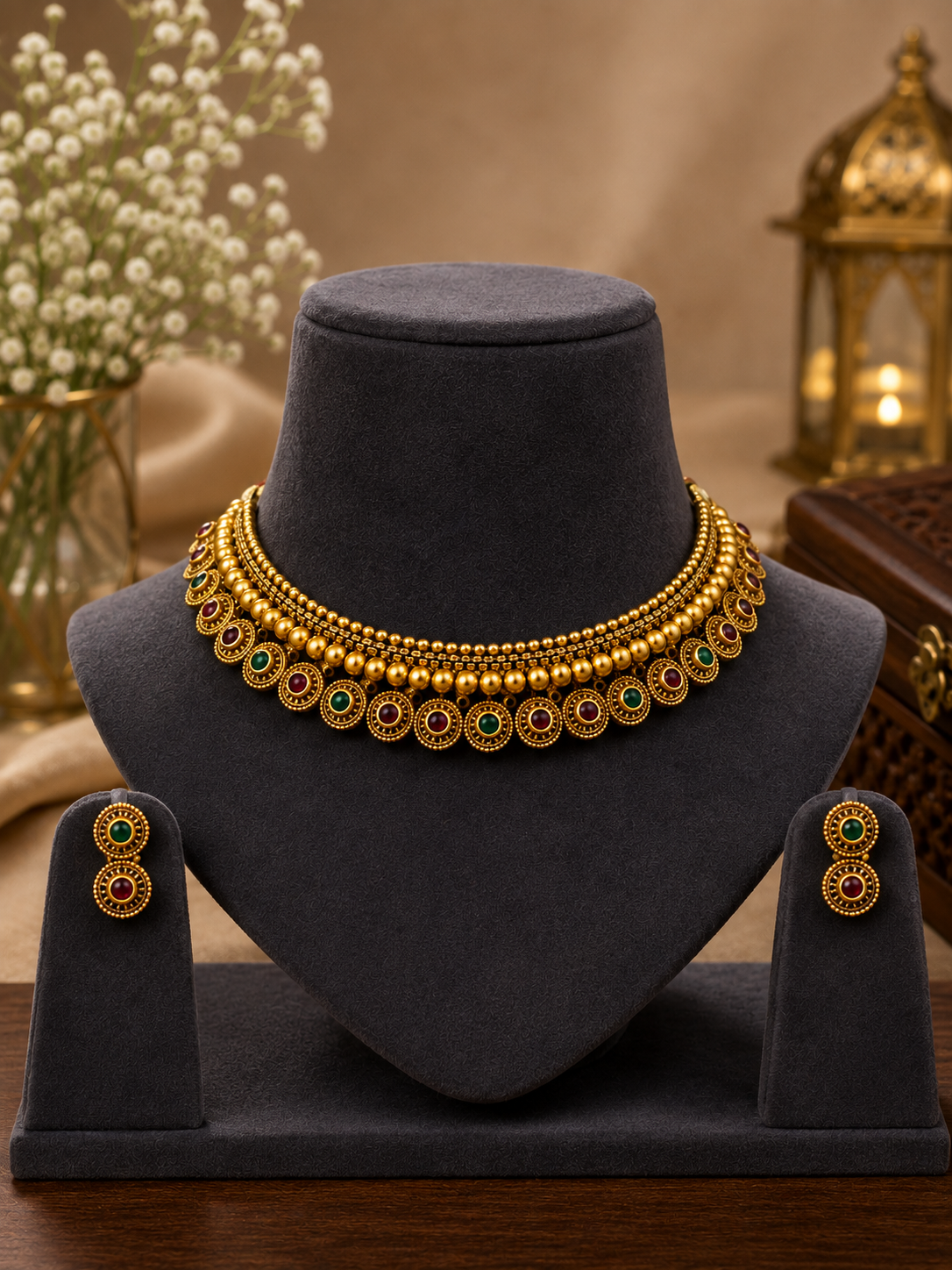 Meenakshi Emerald Ruby Heritage Choker Set
