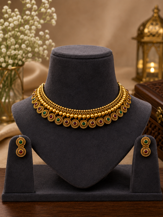 Meenakshi Emerald Ruby Heritage Choker Set