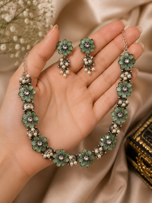 Mint Blossom Floral Necklace Set