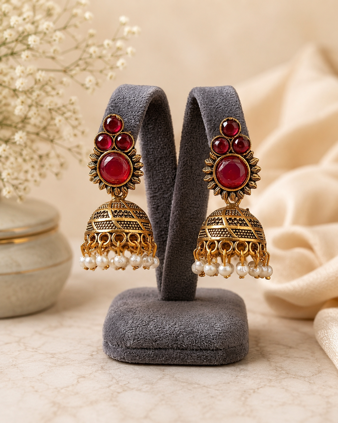 Royal Ruby Pearl Jhumka