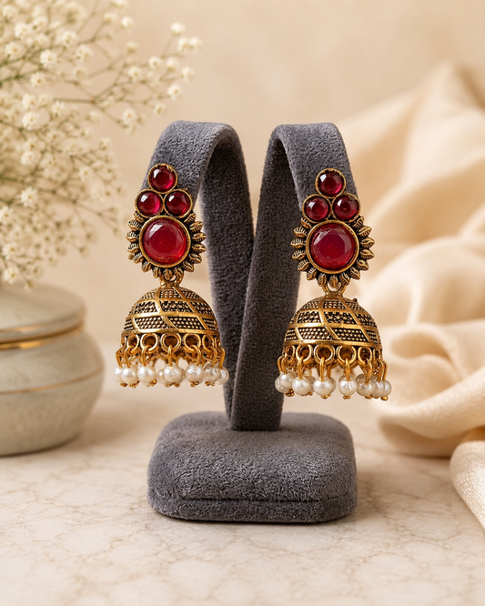 Royal Ruby Pearl Jhumka