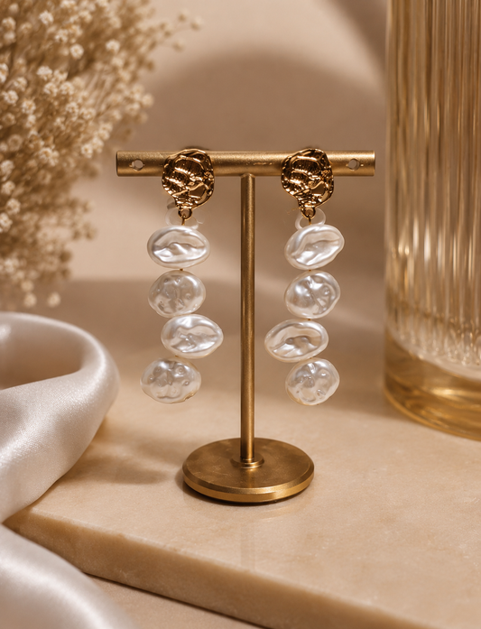 Hammered Texture Pearl Drop Earrings