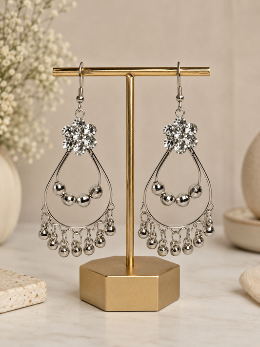 Crystal Bloom Silver Drop Earrings