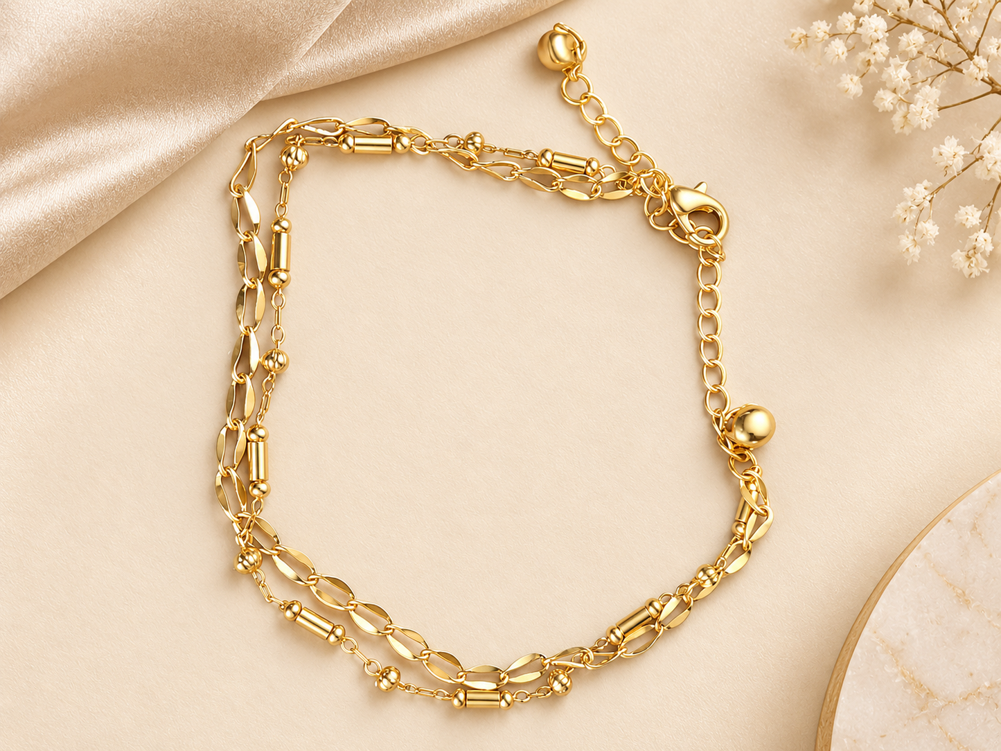 Golden Harmony Layered Single Anklet