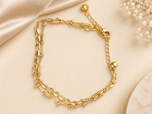 Golden Harmony Layered Single Anklet