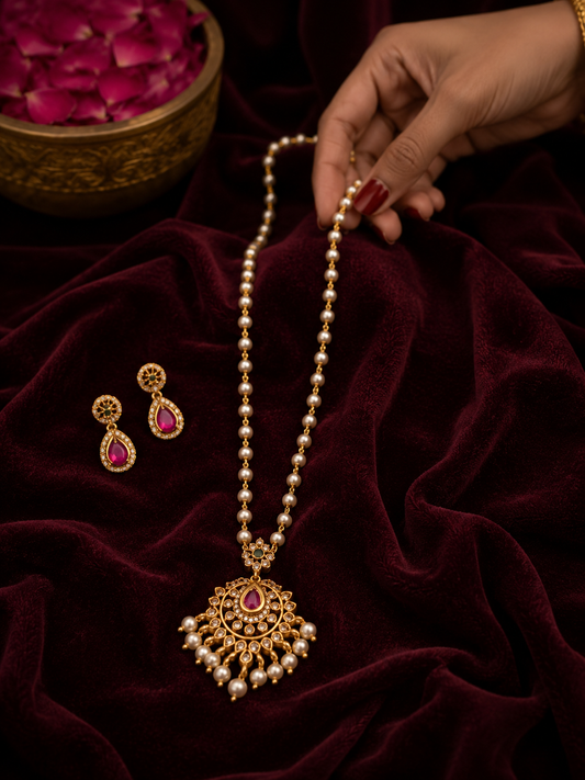 Pearl Bloom Ruby Pendant Chain