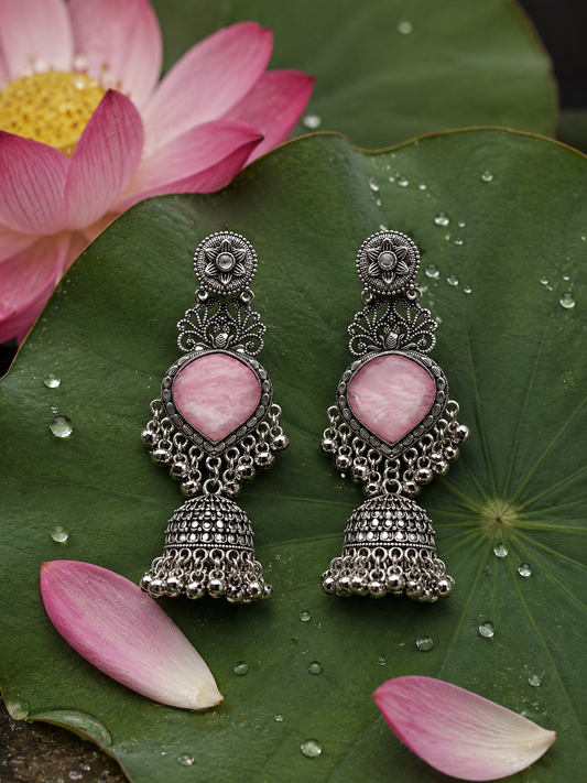 Blush Bloom Oxidized Jhumka Pink