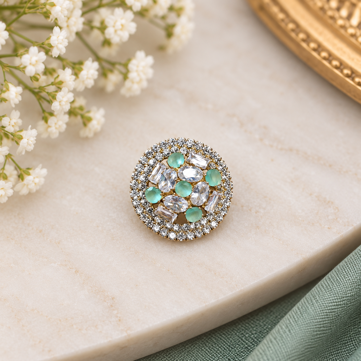 Mint Crystal Halo Brooch