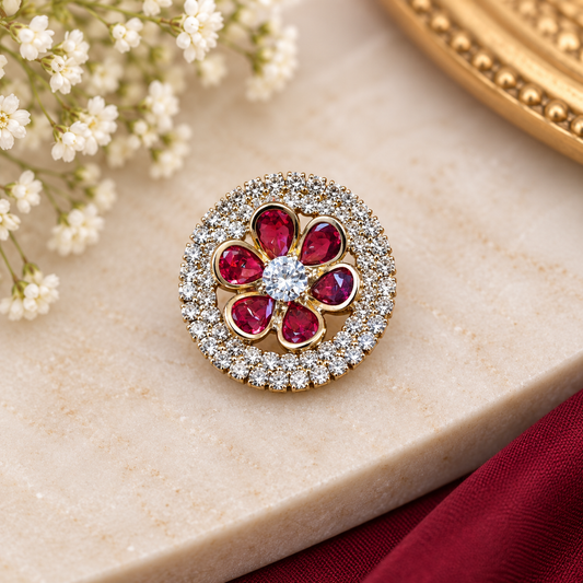 Ruby Blossom Halo Brooch