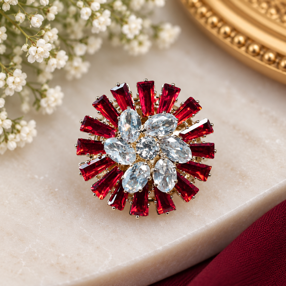 Ruby Radiance Bloom Brooch