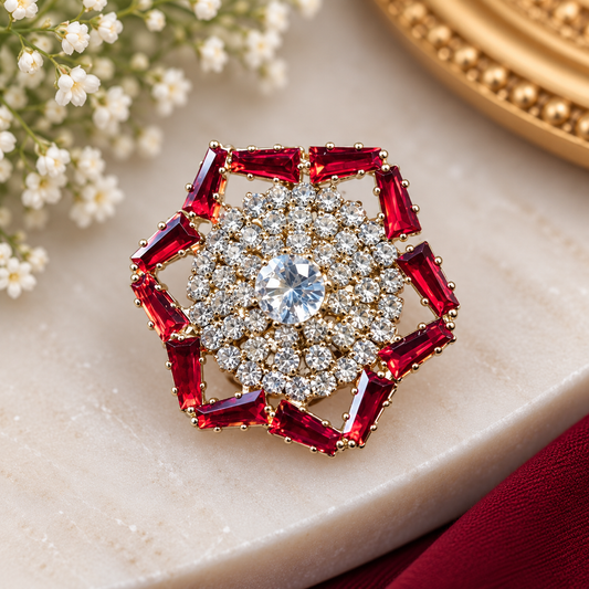 Ruby Crystal Mandala Brooch