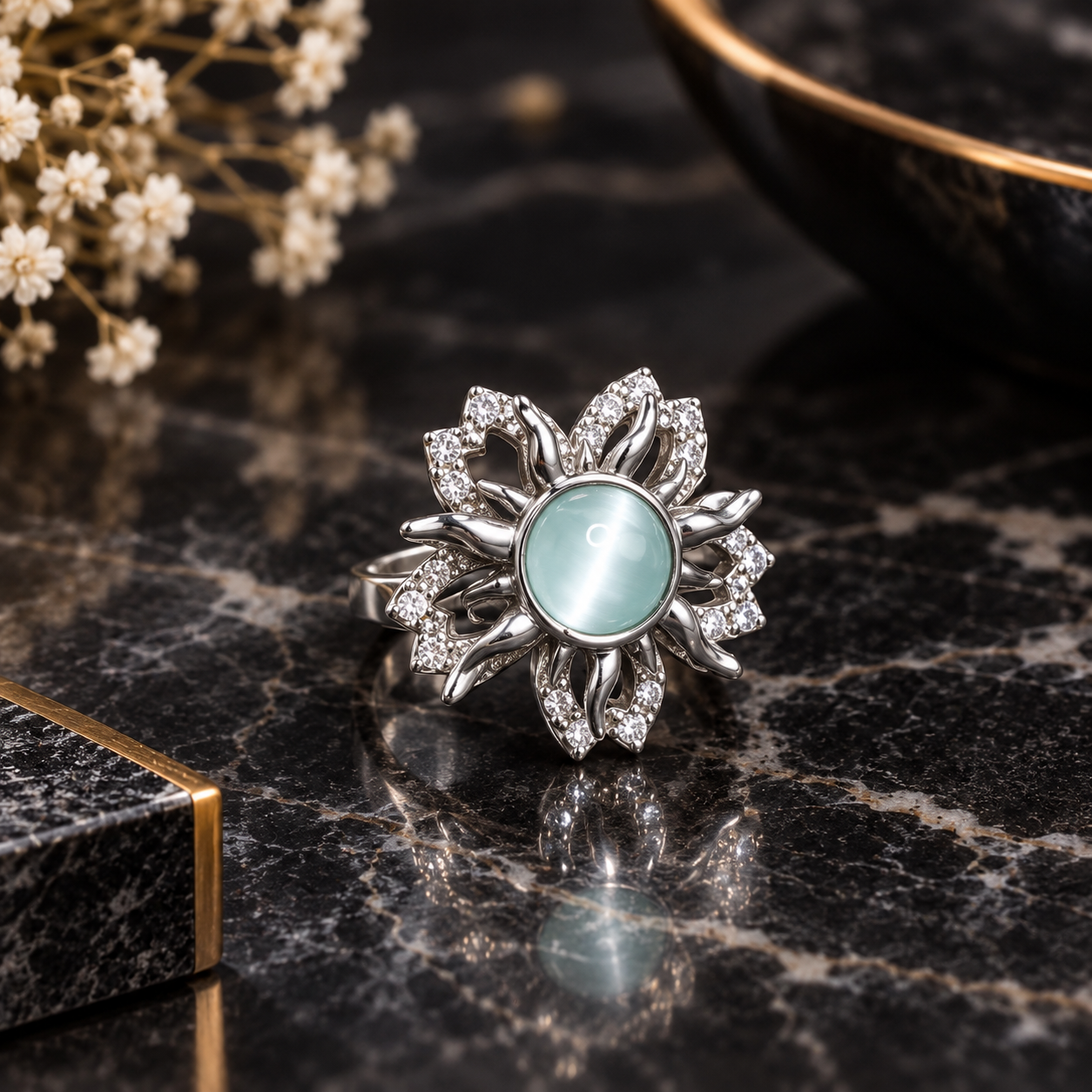 Silver Mist Blossom Ring