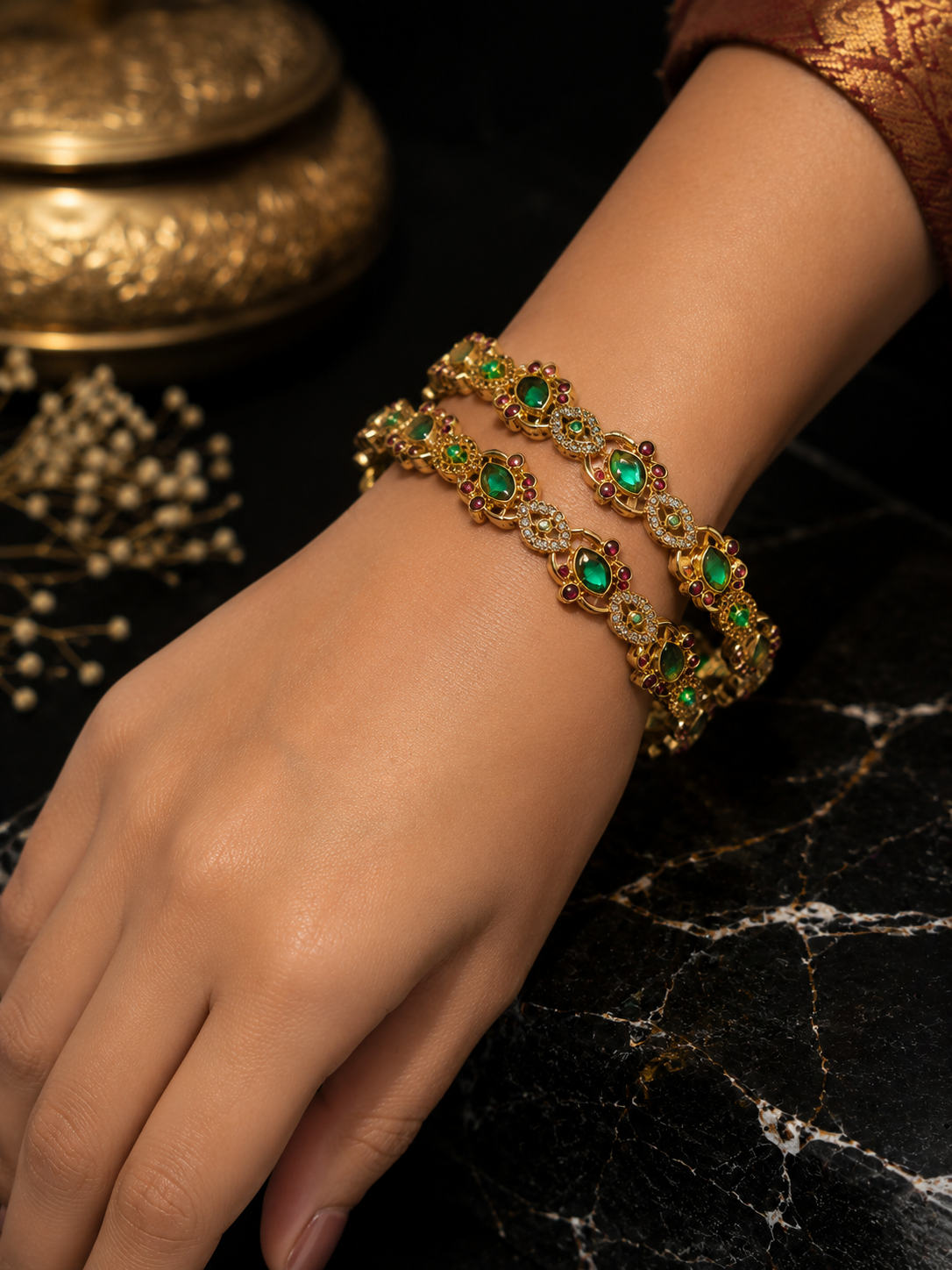 Mayuri Emerald Ruby Floral Bangles.