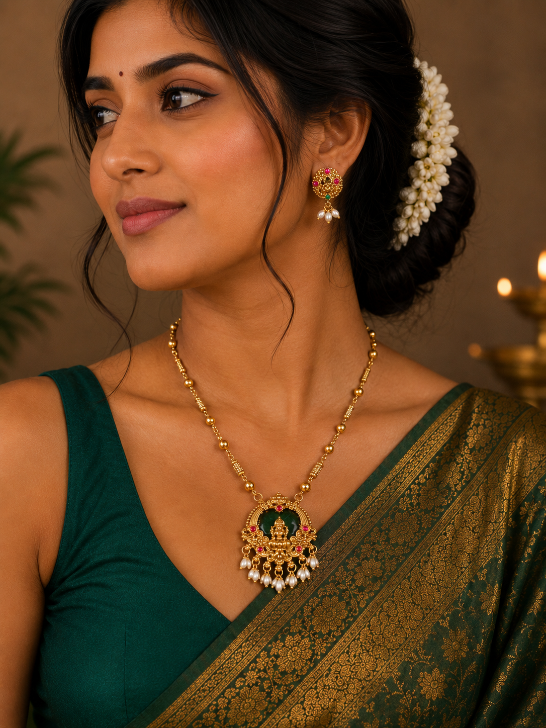 Emerald Lakshmi Chain Set