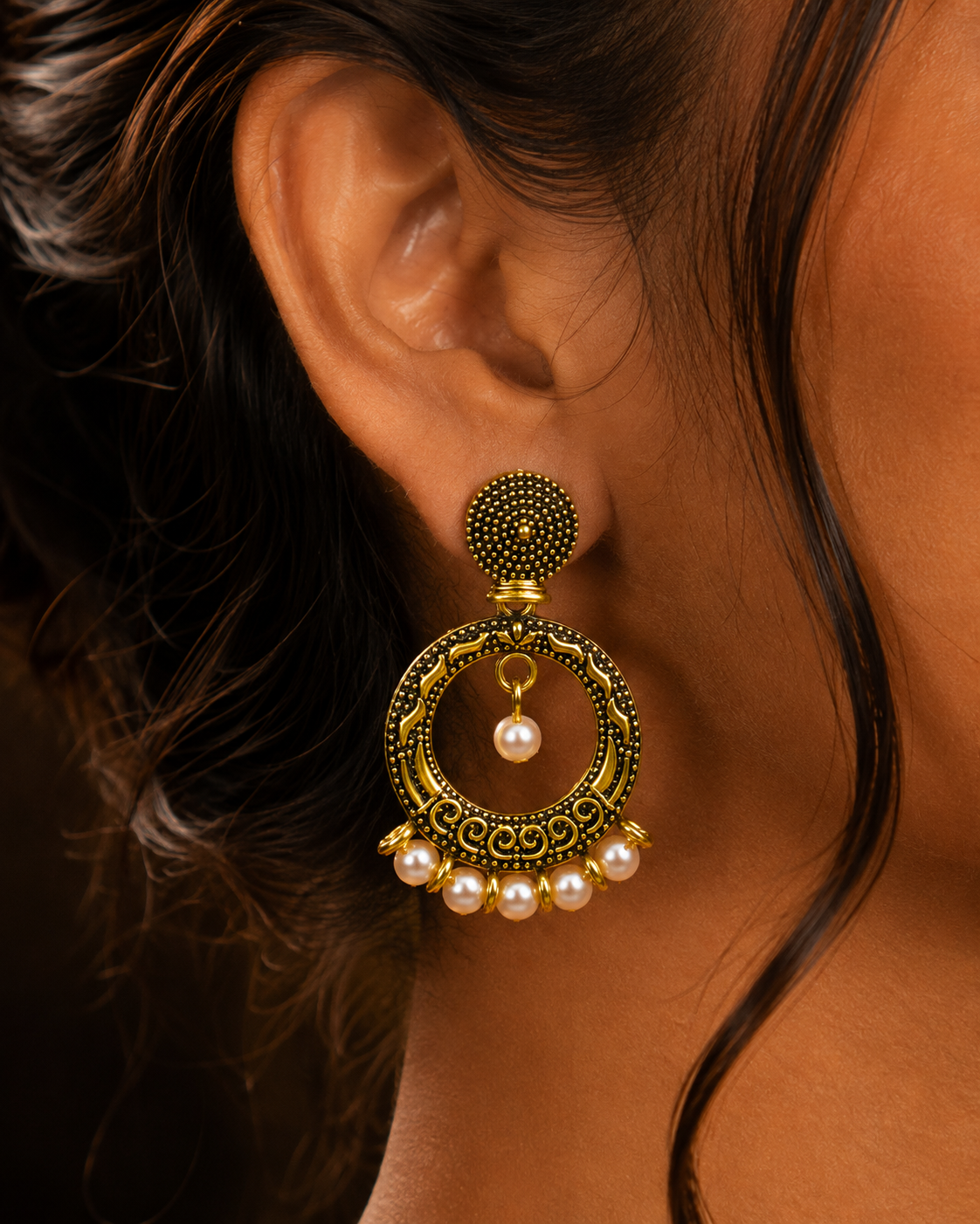 Antique Pearl Chandbali Earrings