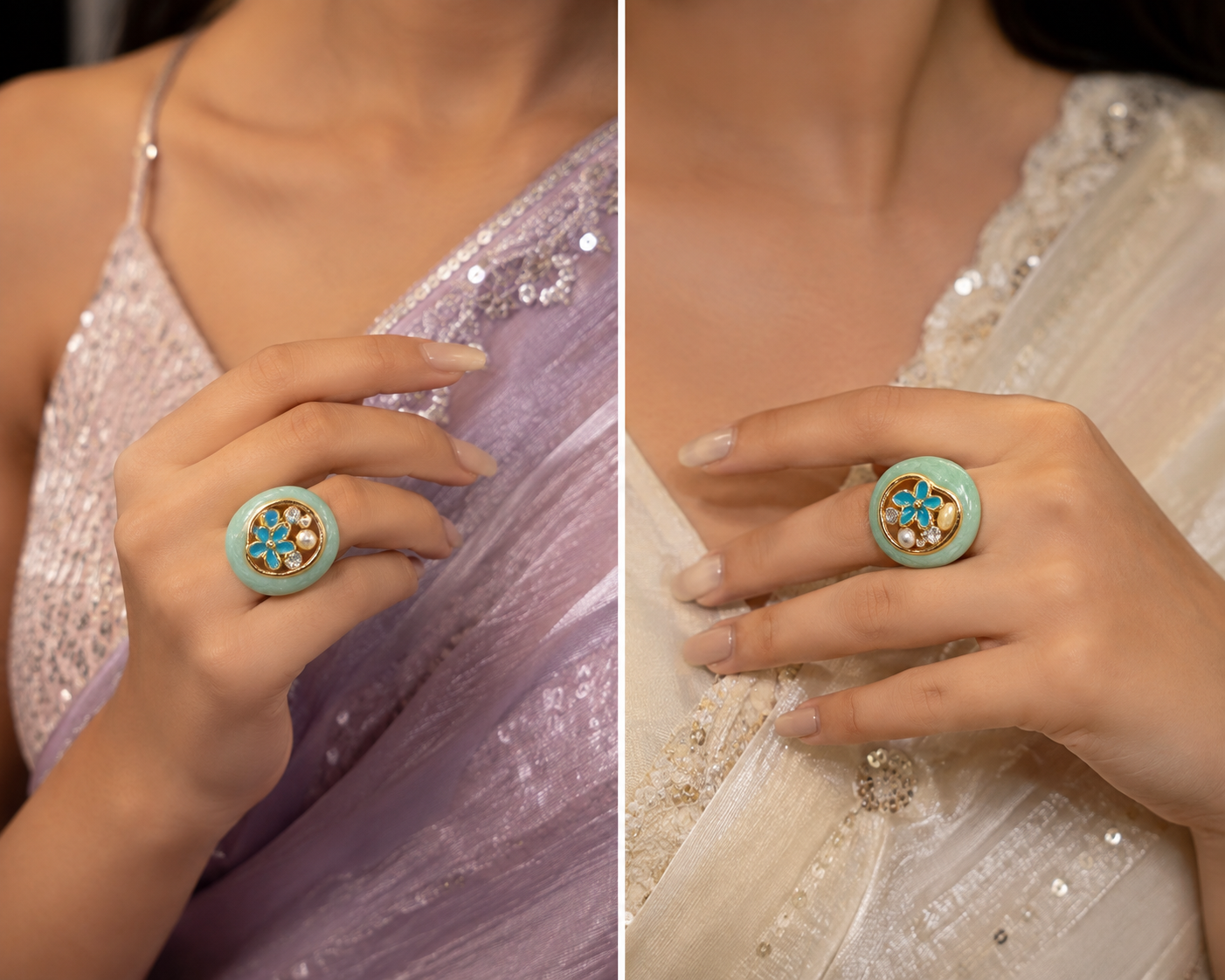 Aqua Bloom Statement Ring