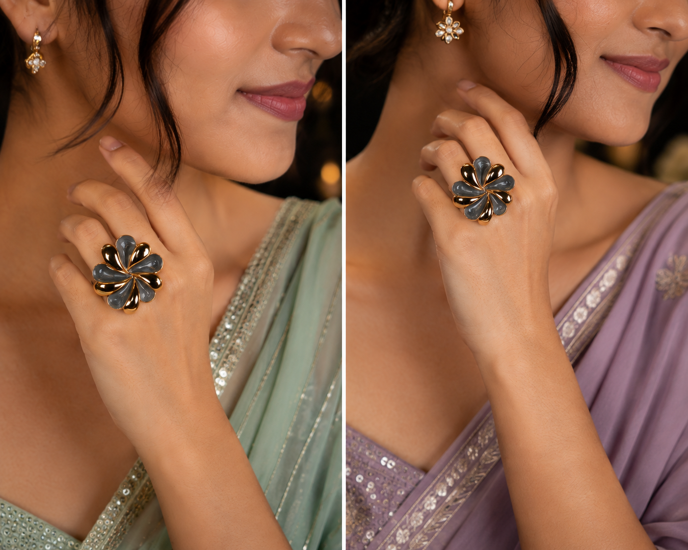 Midnight Petal Statement Ring